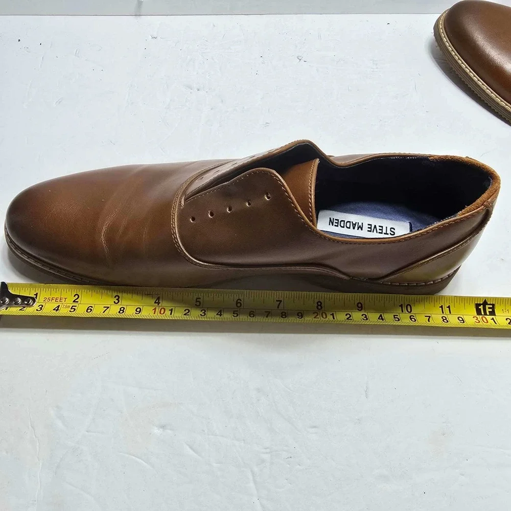 Steve Madden Mens P-Ollie Cognac Brown Plain Toe Oxford Dress Shoes Size 9